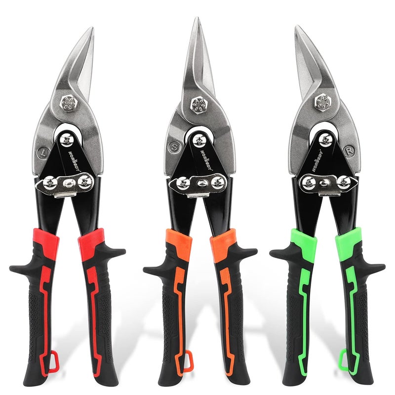 HORUSDY 3 Pack Aviation Tin Snips Set  10 Inch Metal Straight Cut  Left Cut  Right Cut for Cut Sheet Metal  Chrome Vanadium Steel - Image 1